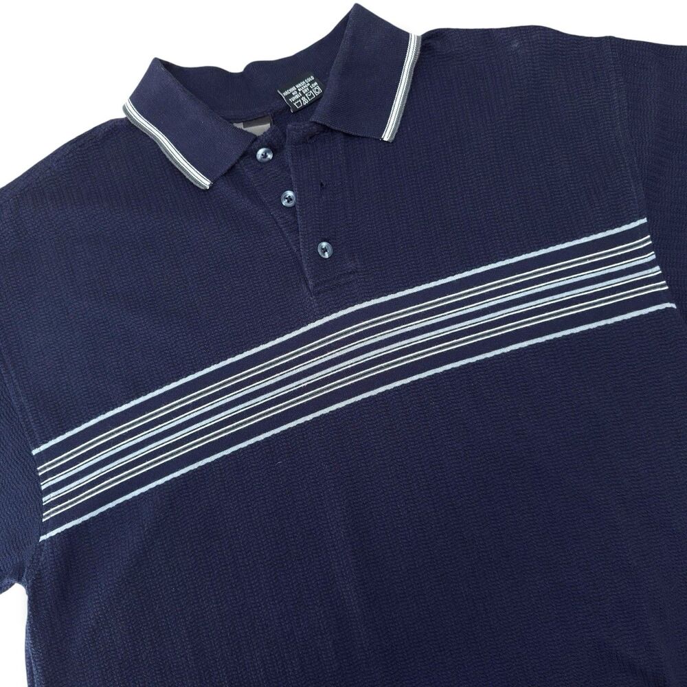 Vintage Y2k No Fear Striped Polo Shirt Men Size L Skater Grunge 90s Pickleball